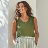 Women's Linen Blend Smocked Flowy Tank
