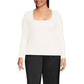 Women's Plus Size Long Sleeve Rib Square Neck Tee
