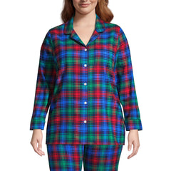Women's Plus Size Long Sleeve Print Flannel Pajama Top