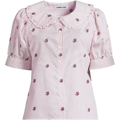 Women's Plus Size Carefree Cotton Puff Sleeve Statement Collar Shirt