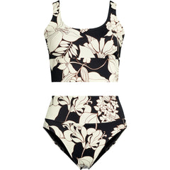 Women's Plus Size Tugless Midkini Top and High Waisted Bottom Swimsuit Set