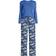 Women's Petite Pajama Gift Set - Knit Long Sleeve Top and Flannel Pants