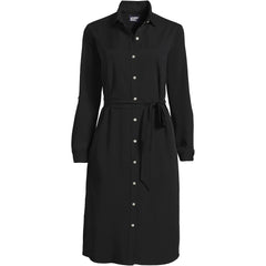 Women's Plus Size Long Sleeve Twill Below Knee Belted Shirt Dress
