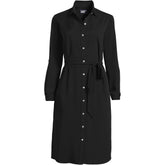 Women's Plus Size Long Sleeve Twill Below Knee Belted Shirt Dress