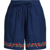 Women's Plus Size Poplin Embroidered High Rise 7" Pull On Shorts
