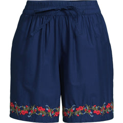 Women's Poplin Embroidered High Rise 7" Pull On Shorts