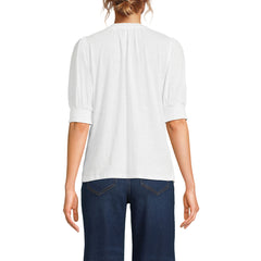Women's Button Pintuck Puff Sleeve Top