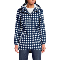 Women's Petite Print Waterproof Hooded Packable Raincoat