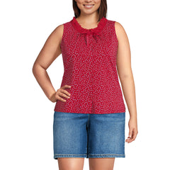 Women's Plus Size Lightweight Jersey Button Front Lace Trim Tank