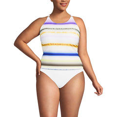 Women's Plus Size Tugless High Neck Strappy Back Tankini Swimsuit Top