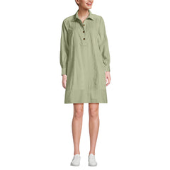 Women's Wide Wale Cord Popover Long Sleeve Shirt Dress
