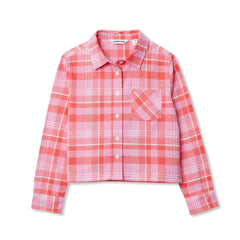 Girls Long Sleeve Cropped Flannel Shirt