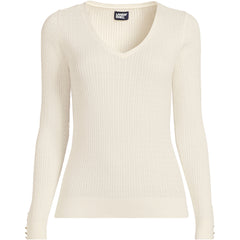 Women's Fine Gauge Cotton Baby Cable Vneck Sweater