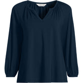 Women's Plus Size Lightweight Jersey 3/4 Sleeve Notch Neck Gather Blouse