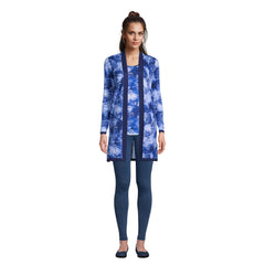 Women's Petite Fine Gauge Cotton Long Open Cardigan Sweater - Print