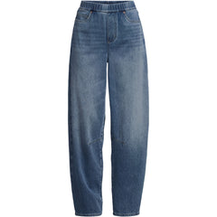 Women's Petite Starfish High Rise Knit Denim Barrel Leg Ankle Jeans