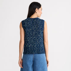 Women's Cotton Tweed Textured Crewneck Vest Sweater