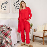 Women's Tall Brushed Cozy Waffle Jersey 3 Piece Pajama Set - Tank Top Pant and Robe