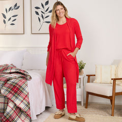 Women's Brushed Cozy Waffle Jersey 3 Piece Pajama Set - Tank Top Pant and Robe
