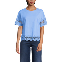 Women's Petite Short Sleeve Slub Jersey Cutwork T-Shirt