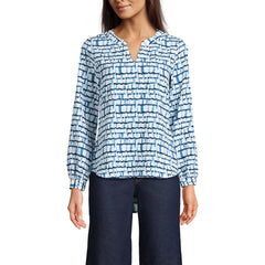 Women's Petite Shirred Long Sleeve Split Neck Blouse