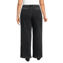 Women's Plus Size High Rise Soft Denim Pleated Wide Leg Trousers