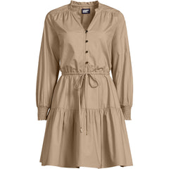 Women's Tall Long Sleeve Cotton Poplin Mini Popover Dress