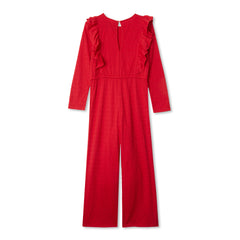 Girls Long Sleeve Ruffle Knit Jumpsuit