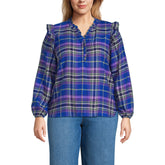 Women's Plus Size Ruffle Front Flannel Popover Blouse