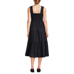 Women's Cotton Poplin Ruffle Smocked Dress