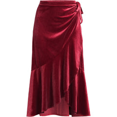 Women's Petite Velvet Wrap Midi Skirt