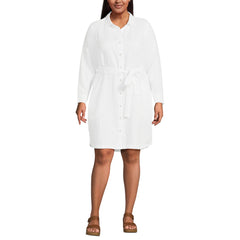 Women's Plus Size Long Sleeve Linen Shirt Dress