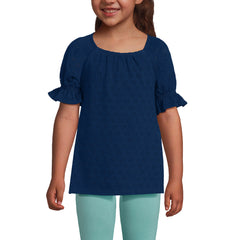 Girls Short Sleeve Eyelet Ruffle Sleeve Top
