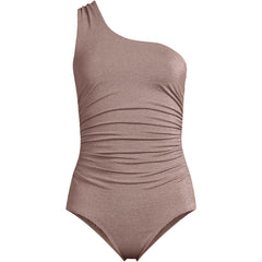 Women's Shine Shirred One Shoulder High Leg One Piece Swimsuit