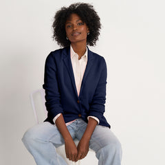 Women's Fine Gauge Cotton Button Front Blazer Sweater