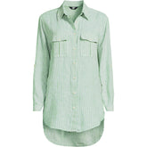 Women's Petite Linen Roll Sleeve Relaxed Tunic Top