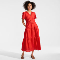 Women's Petite Tiered Cotton Poplin Eyelet Maxi Dress