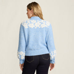 Women's Fuzzy Turtleneck Lantern Sleeve Jacquard Sweater