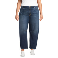 Women's Plus Size Soft Denim Mid Rise Relaxed Barrel Leg Ankle Jeans