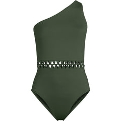 Women's Macrame One Shoulder High Leg One Piece Swimsuit