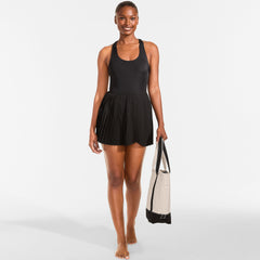 Women's Tugless Racerback Pleated Swim Dress