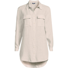 Women's Linen Roll Sleeve Relaxed Tunic Top