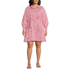 Women's Plus Size Poplin Button Front Dress with Godets