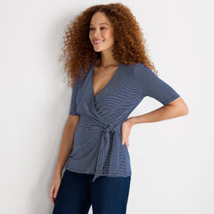 Women's Elbow Sleeve Lightweight Jersey Side Tie Blouse