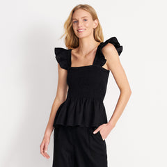 Women's Linen Ruffle Strap Smocked Top