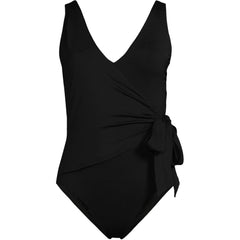 Women's Petite Side Tie Wrap One Piece Swimsuit