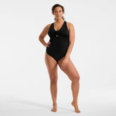 Women's Plus Size Shine Ribbed Tankini Top and High Waisted Bottom Swimsuit Set