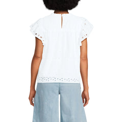 Women's Eyelet Ruffle Sleeve Popover Top