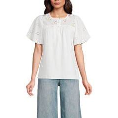 Women's Eyelet Crew Puff Sleeve Top