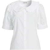 Women's Plus Size Carefree Cotton Puff Sleeve Statement Collar Shirt